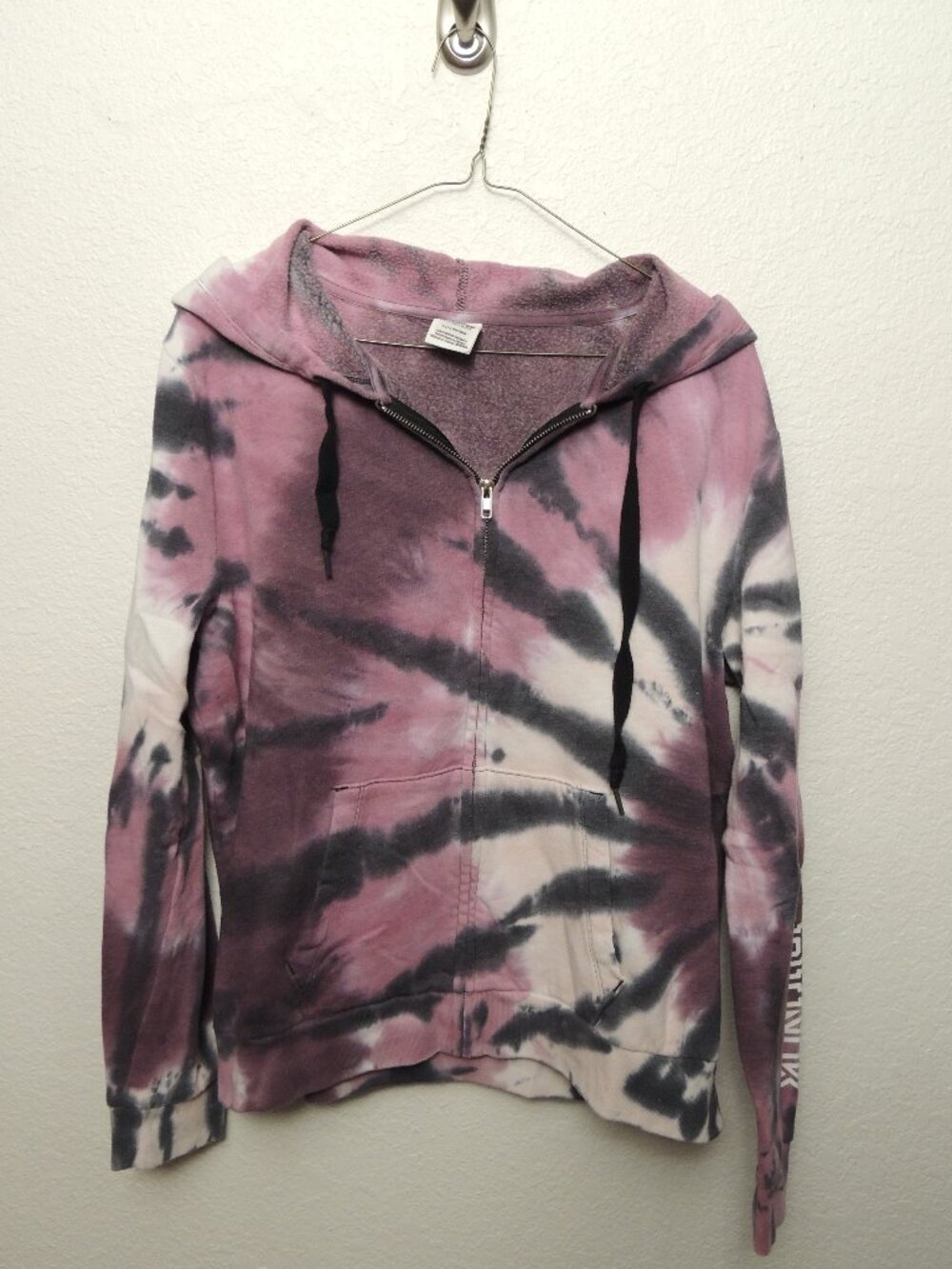 VS PINK Tie Dye Full Zip Hoodie Jacket Purple Black White Graphic Size Large L
